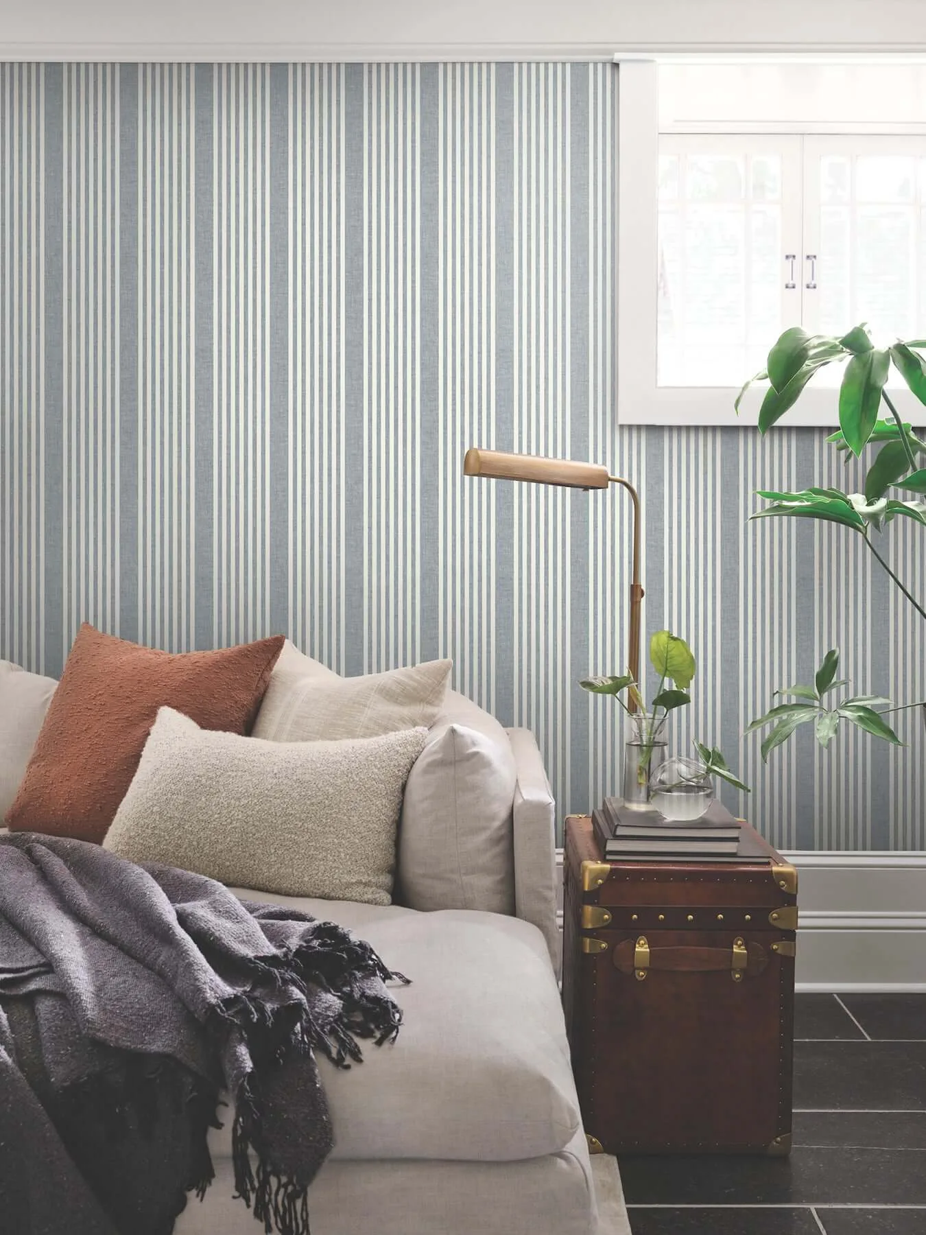 Magnolia Home French Linen Stripe wallpaper, color Navy, SKU MF4768