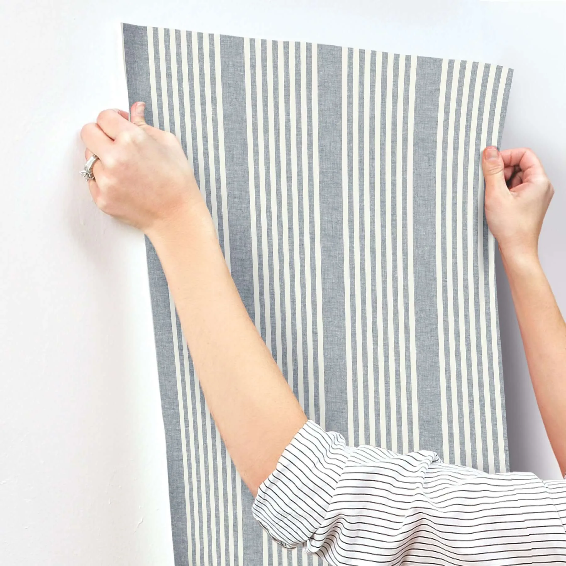 Magnolia Home French Linen Stripe - Navy Wallpaper | Buy Online Magnolia Home French Linen Stripe wallpaper, color Navy, SKU MF4768