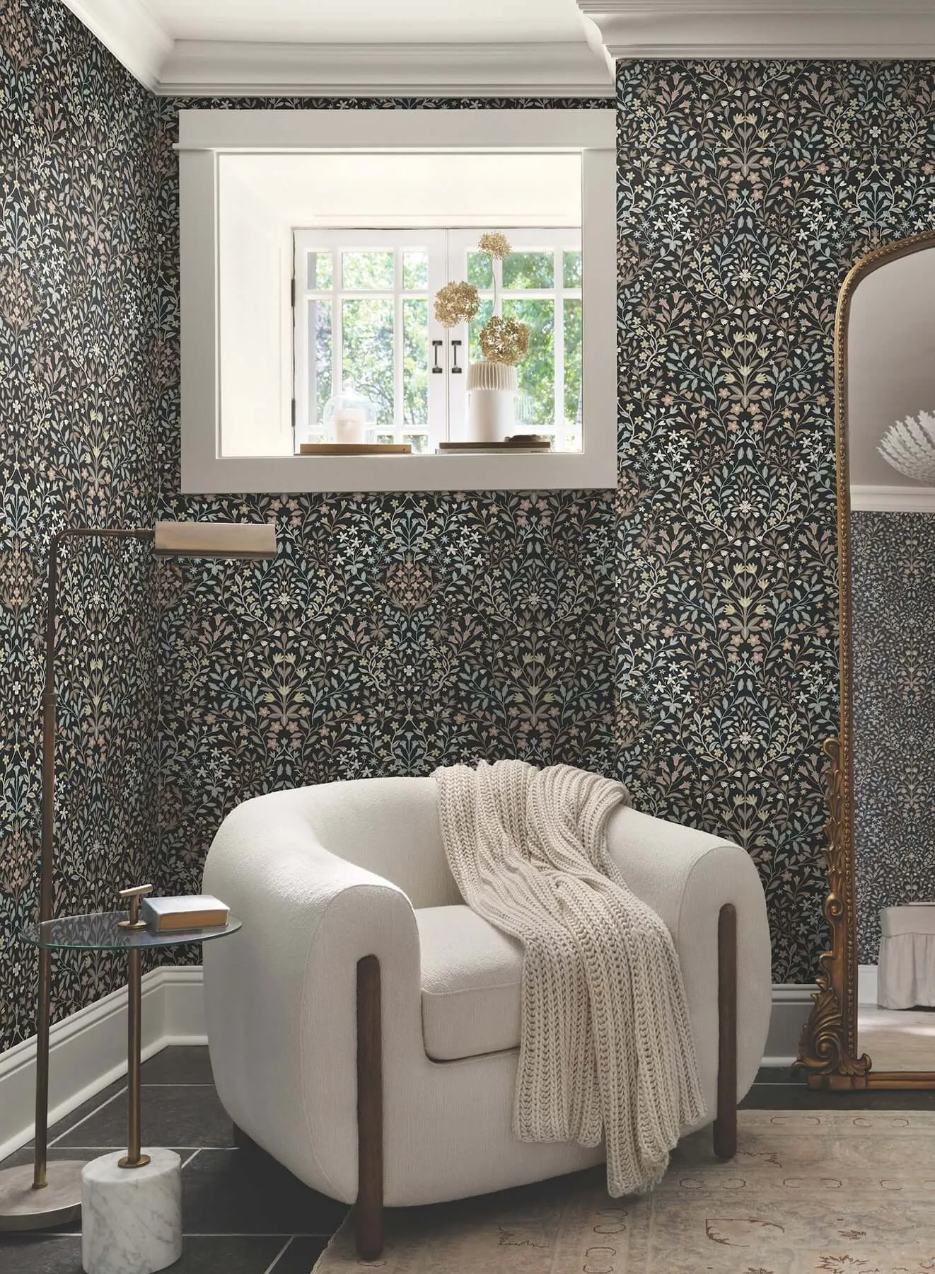 Magnolia Home Garden Terrace wallpaper, color Black & Neutral, SKU MF4725