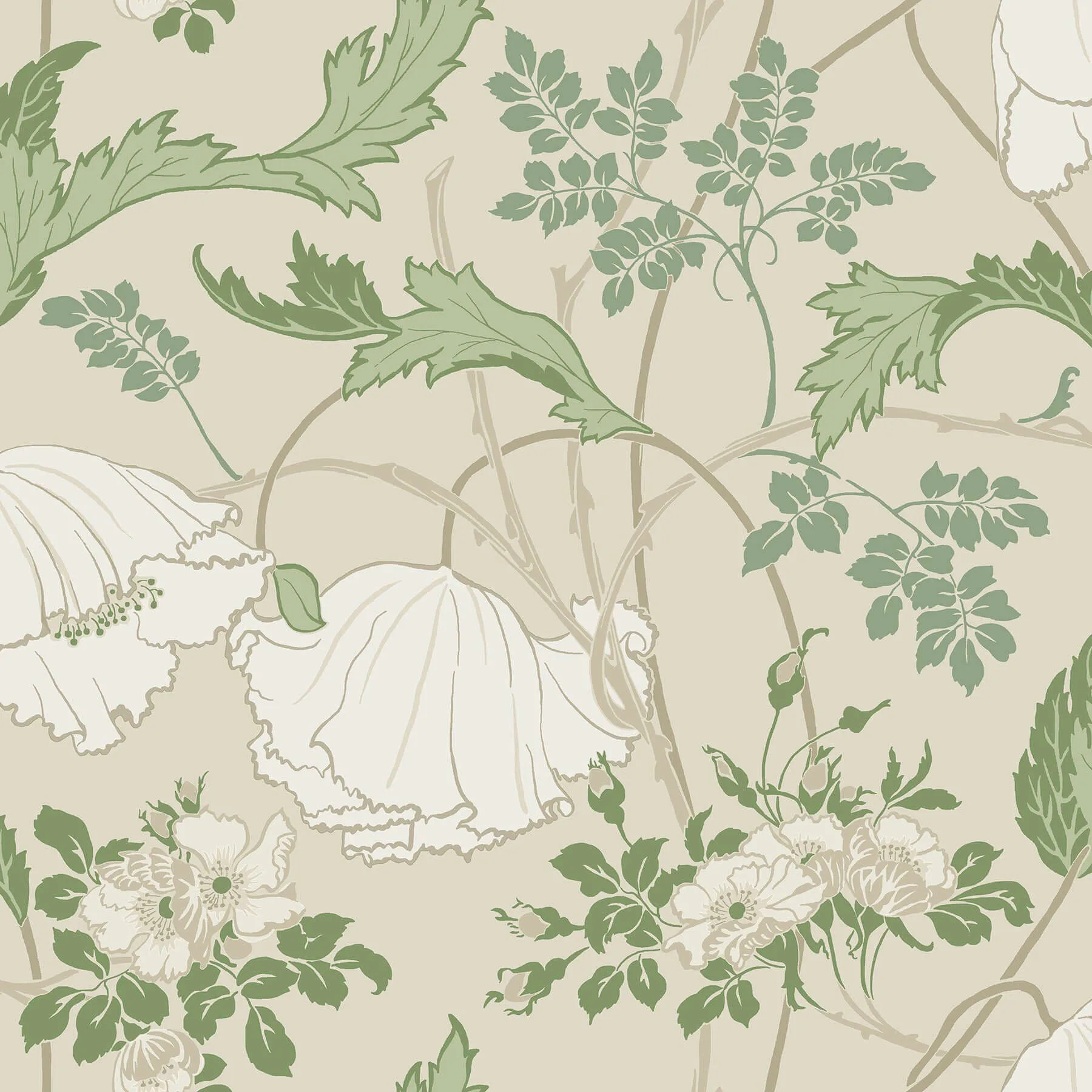 Magnolia Home Gwendolyn wallpaper, color Ecru & Green, SKU MF4751