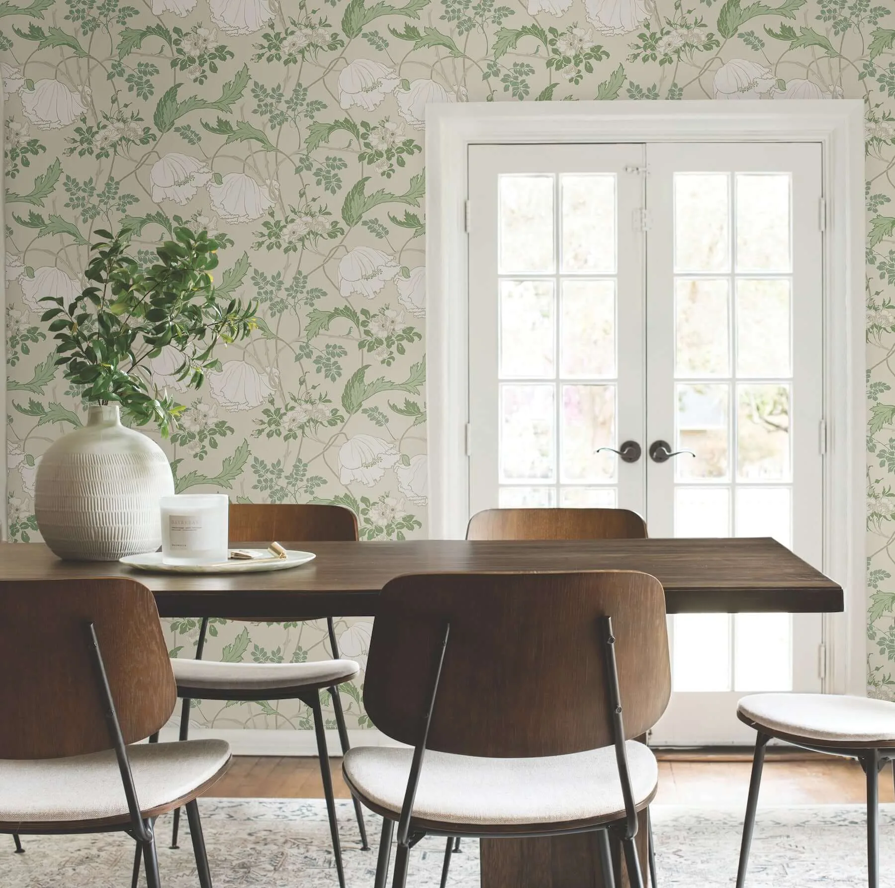 Magnolia Home Gwendolyn wallpaper, color Ecru & Green, SKU MF4751
