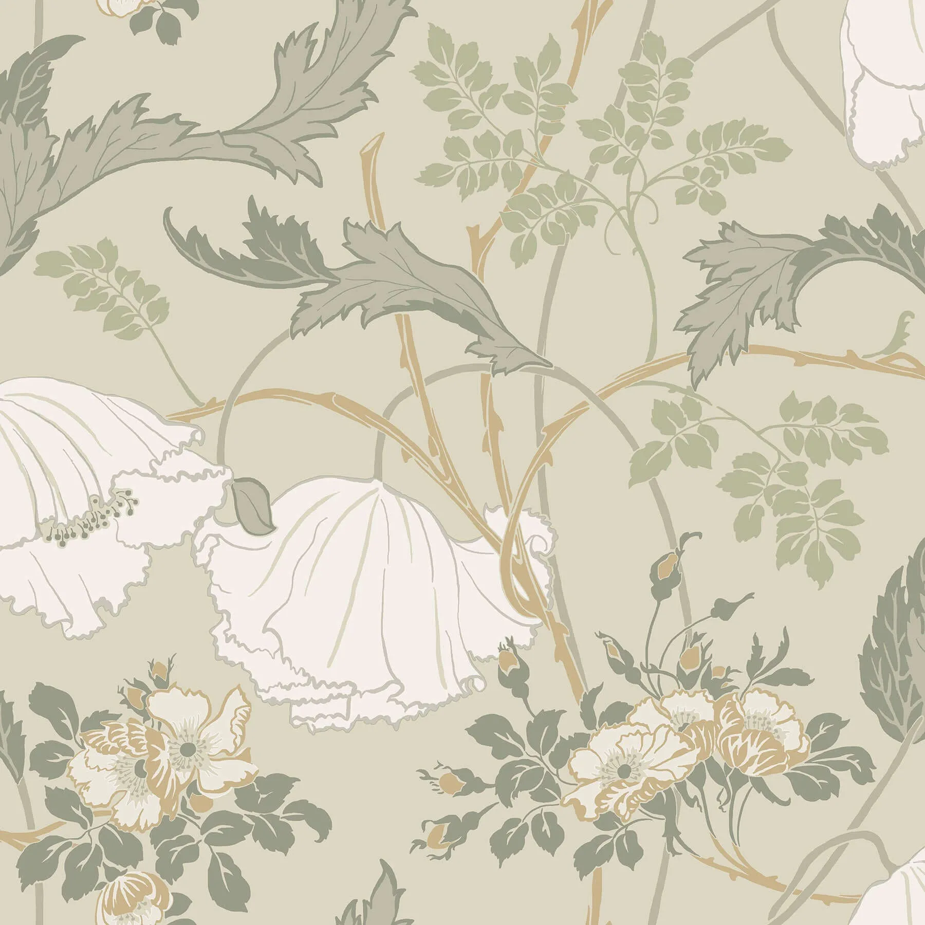 Magnolia Home Gwendolyn wallpaper, color Linen & Sage, SKU MF4754