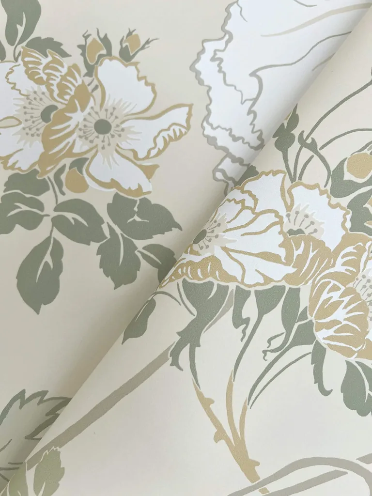 Magnolia Home Gwendolyn wallpaper, color Linen & Sage, SKU MF4754