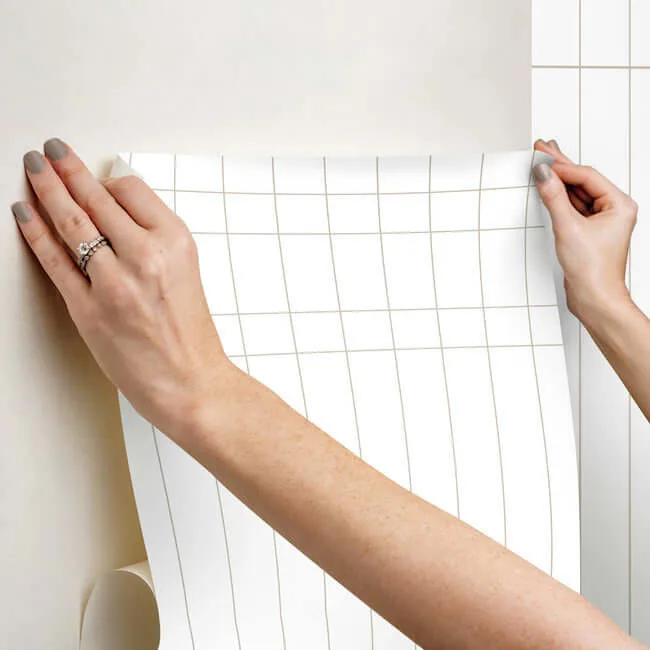 Magnolia Home Linear Gridwork - Linen on White Wallpaper | Buy Online Magnolia Home Linear Gridwork wallpaper, color Linen on White, SKU PSW1513RL