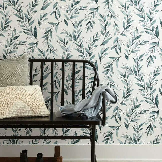 Magnolia Home Magnolia Home Olive Branch wallpaper, color Teal, SKU PSW1002RL