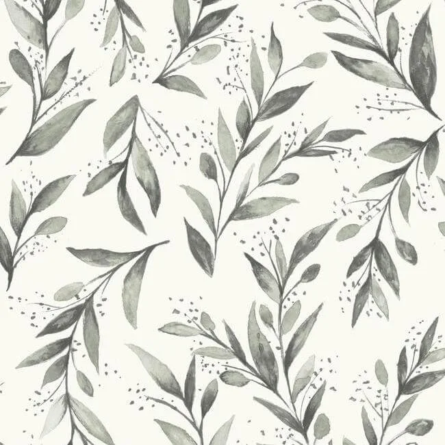 Magnolia Home Magnolia Home Olive Branch wallpaper, color Charcoal, SKU PSW1003RL