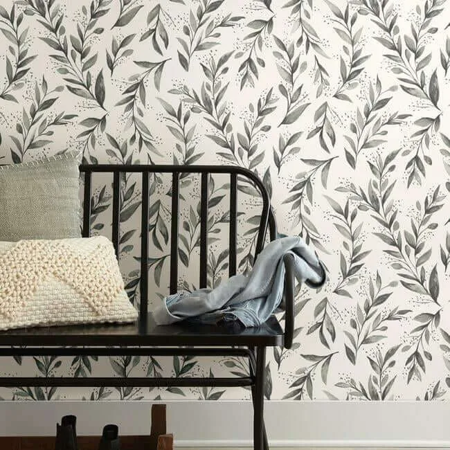 Magnolia Home Magnolia Home Olive Branch wallpaper, color Charcoal, SKU PSW1003RL