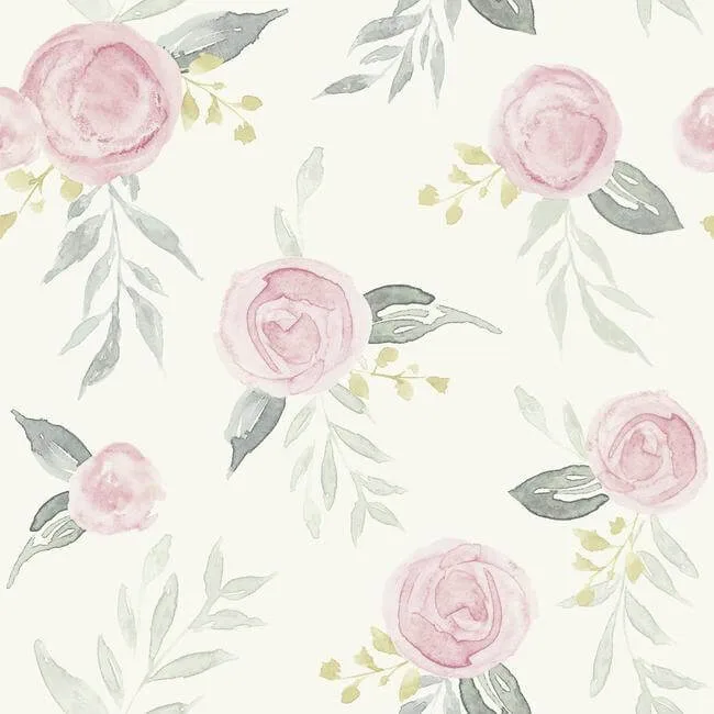 Magnolia Home Magnolia Home Watercolor Roses wallpaper, color Pink, SKU PSW1010RL