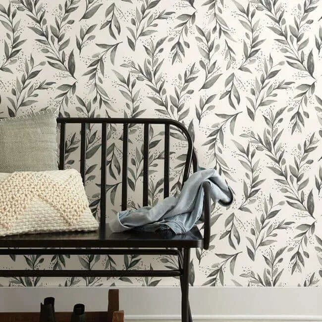 Magnolia Home Olive Branch wallpaper, color Charcoal, SKU ME1537
