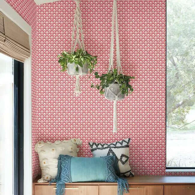 Magnolia Home Stacked Scallops wallpaper, color Pink, SKU MK1155