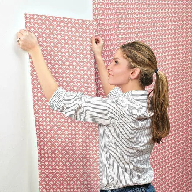 Magnolia Home Stacked Scallops - Pink Wallpaper | Buy Online Magnolia Home Stacked Scallops wallpaper, color Pink, SKU MK1155