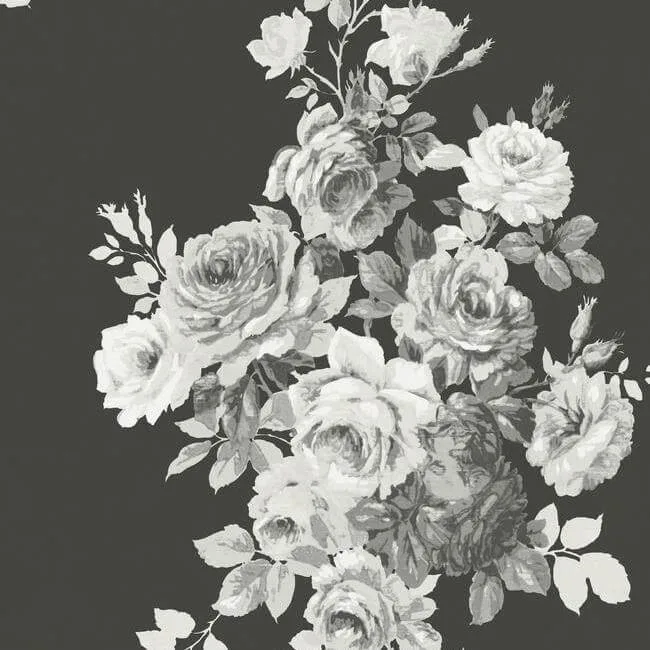 Magnolia Home Tea Rose wallpaper, color Black & White, SKU ME1533