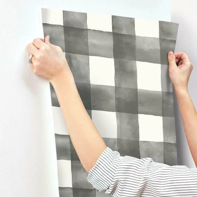 Magnolia Home Watercolor Check - Black & White Wallpaper | Buy Online Magnolia Home Watercolor Check wallpaper, color Black & White, SKU MH1516