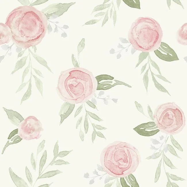 Magnolia Home Magnolia Home Watercolor Roses wallpaper, color Coral, SKU PSW1013RL