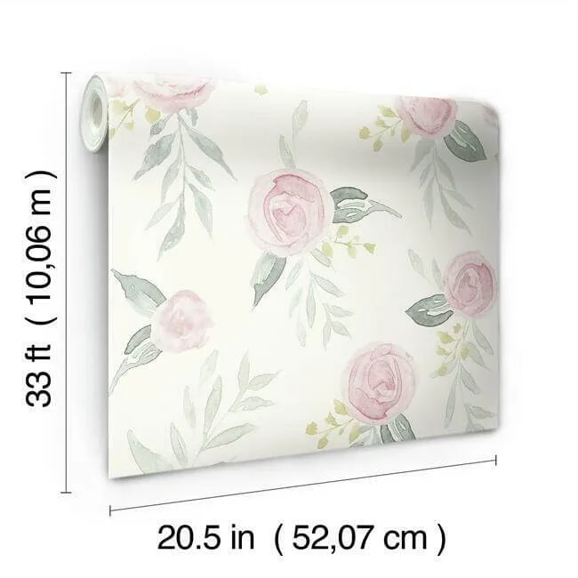 Magnolia Home Watercolor Roses - Pink Wallpaper | Buy Online Magnolia Home Watercolor Roses wallpaper, color Pink, SKU MK1125