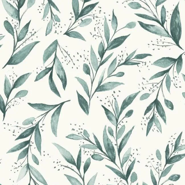 Magnolia Home Weekends Olive Branch wallpaper, color Teal, SKU ME1536