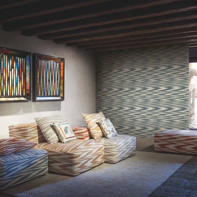 Missoni Flamed Zigzag wallpaper, color Blue & Cream, SKU MI10340