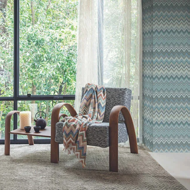 Missoni Happy Zigzag - Blue Wallpaper | Buy Online Missoni Happy Zigzag wallpaper, color Blue, SKU MI10335
