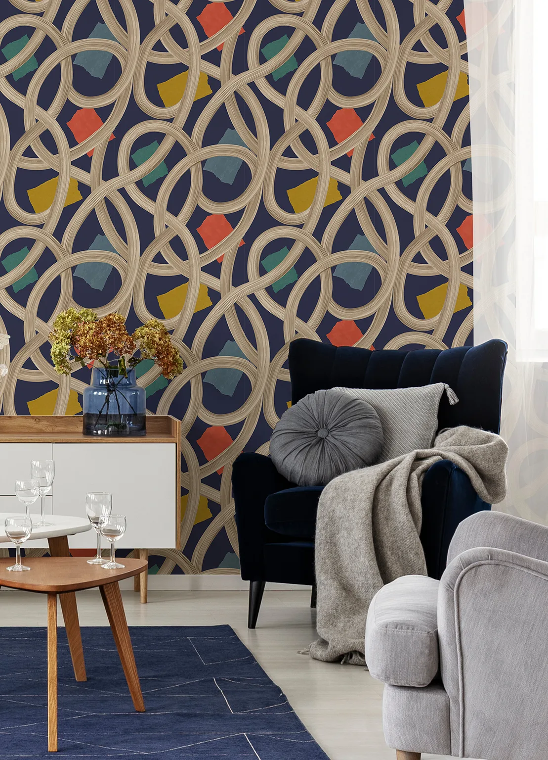 ohpopsi Calix wallpaper, color Indigo, SKU CEP50129W
