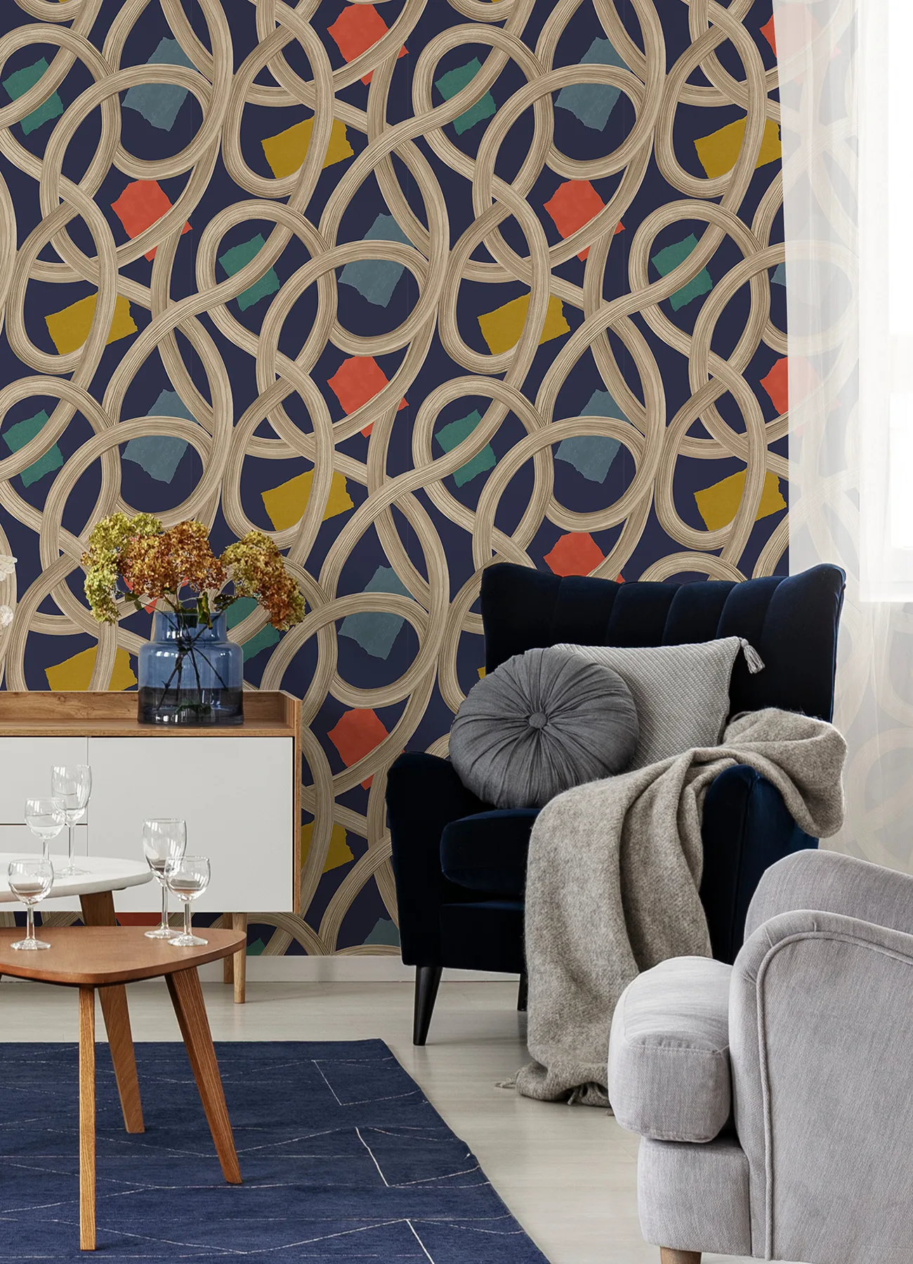 ohpopsi Calix wallpaper, color Indigo, SKU CEP50129W
