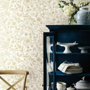 Rifle Paper Co. Aviary wallpaper, color Off White & Gold, SKU PSW1309RL