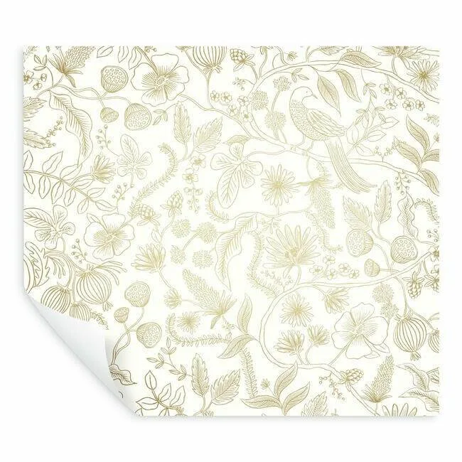 Rifle Paper Co. Aviary wallpaper, color Off White & Gold, SKU PSW1309RL