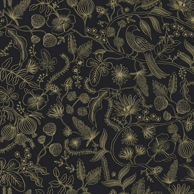 Rifle Paper Co. Aviary wallpaper, color Black & Gold, SKU PSW1310RL
