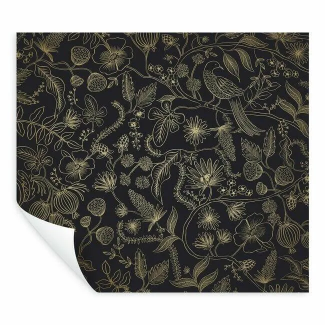 Rifle Paper Co. Aviary wallpaper, color Black & Gold, SKU PSW1310RL