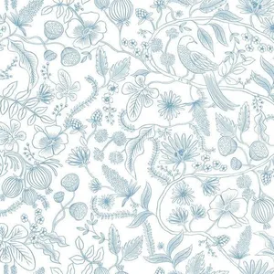 Rifle Paper Co. Aviary wallpaper, color Blue & Cream, SKU PSW1311RL