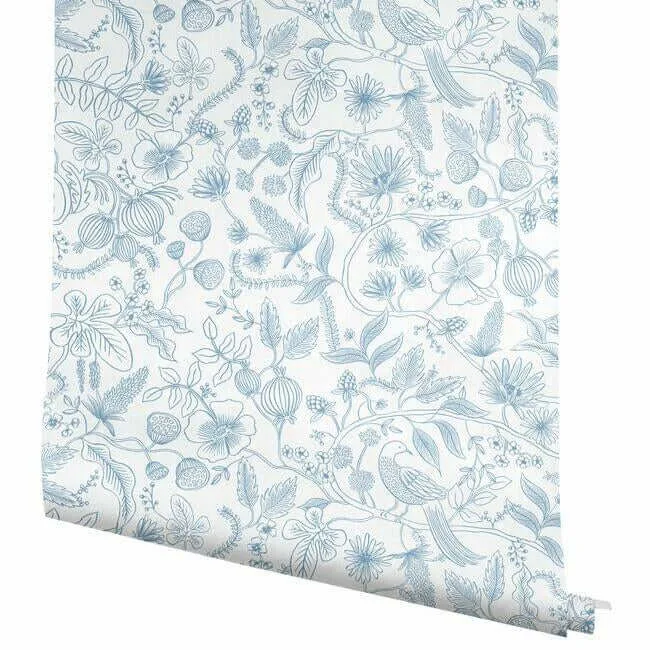 Rifle Paper Co. Aviary - Blue & Cream Wallpaper | Buy Online Rifle Paper Co. Aviary wallpaper, color Blue & Cream, SKU PSW1311RL
