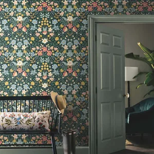 Rifle Paper Co. Bramble Garden wallpaper, color Emerald, SKU PSW1477RL