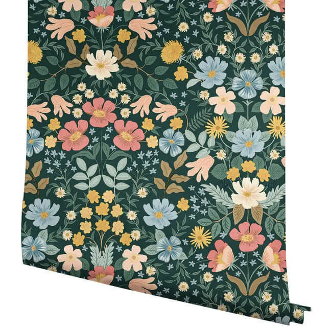 Rifle Paper Co. Bramble Garden - Emerald Wallpaper | Buy Online Rifle Paper Co. Bramble Garden wallpaper, color Emerald, SKU PSW1477RL