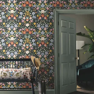 Rifle Paper Co. Bramble Garden wallpaper, color Black, SKU PSW1478RL