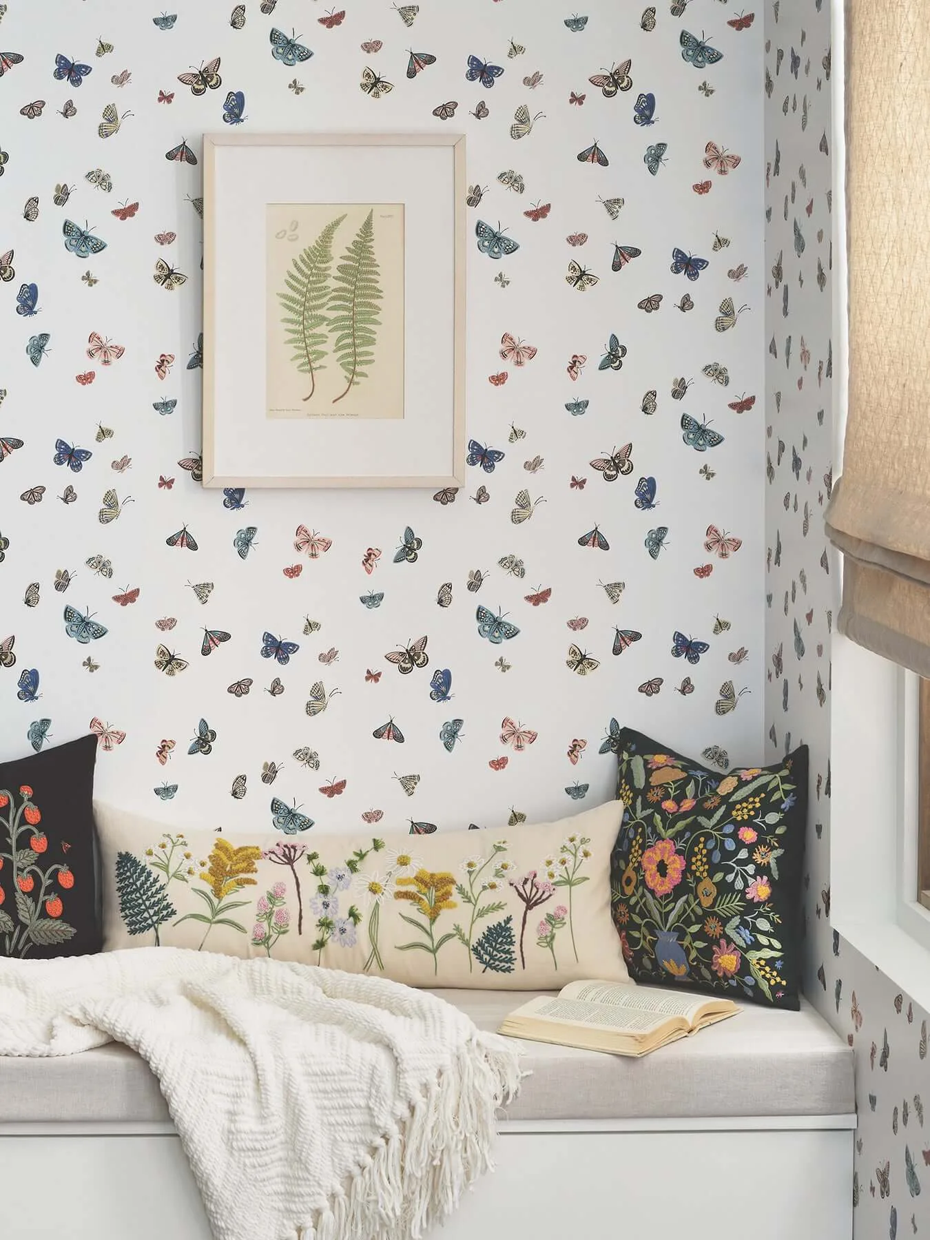Rifle Paper Co. Butterfly House - White Wallpaper | Buy Online Rifle Paper Co. Butterfly House wallpaper, color White, SKU PSW1632RL