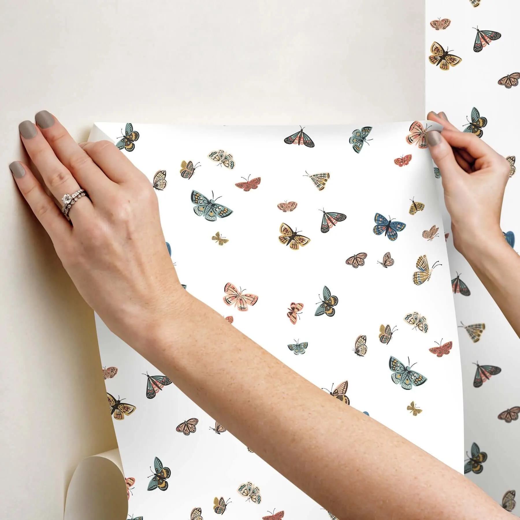 Rifle Paper Co. Butterfly House - White Wallpaper | Buy Online Rifle Paper Co. Butterfly House wallpaper, color White, SKU PSW1632RL
