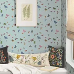 Rifle Paper Co. Butterfly House - Light Blue Wallpaper | Buy Online Rifle Paper Co. Butterfly House wallpaper, color Light Blue, SKU PSW1650RL