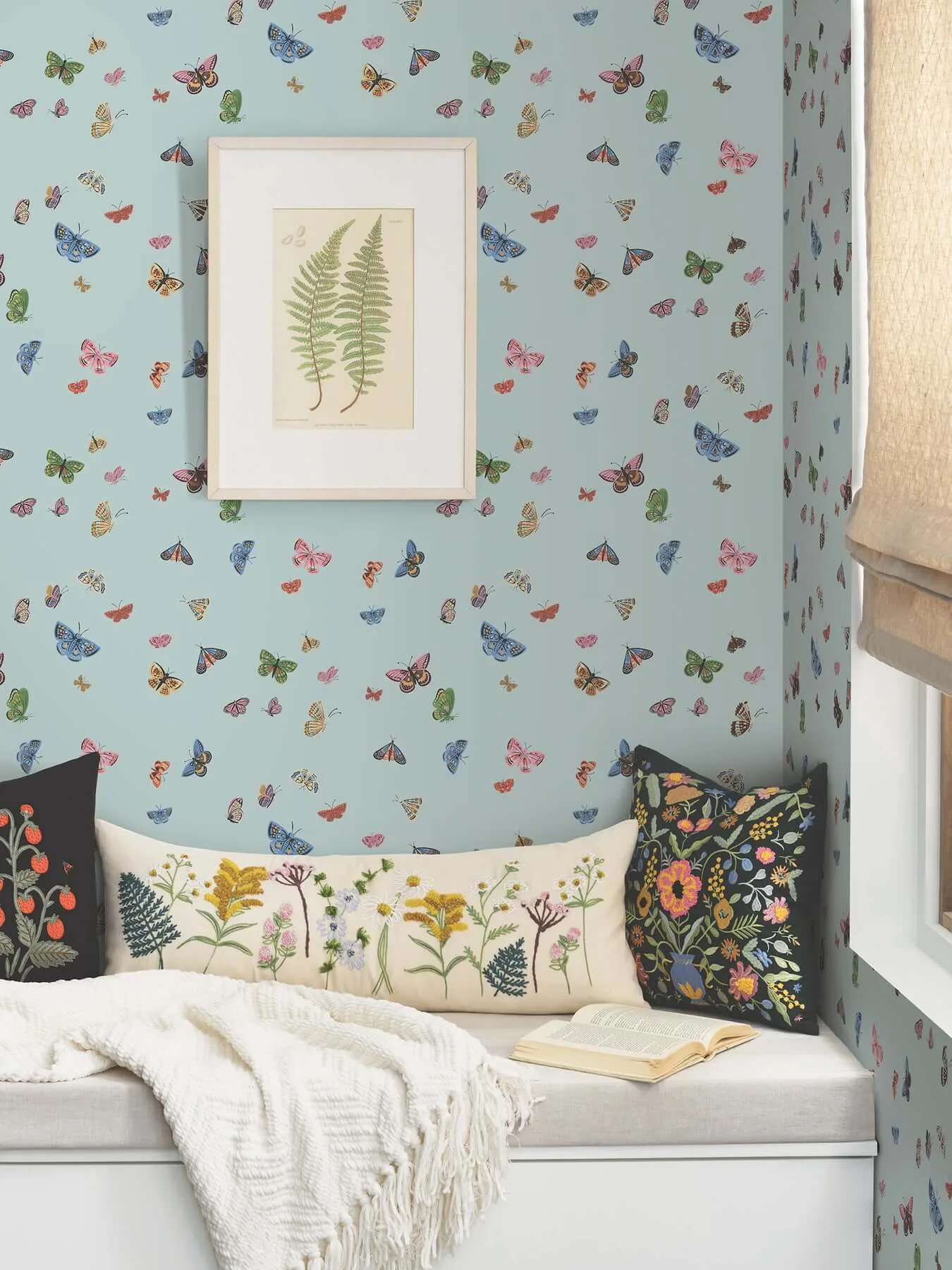 Rifle Paper Co. Butterfly House wallpaper, color Light Blue, SKU PSW1650RL