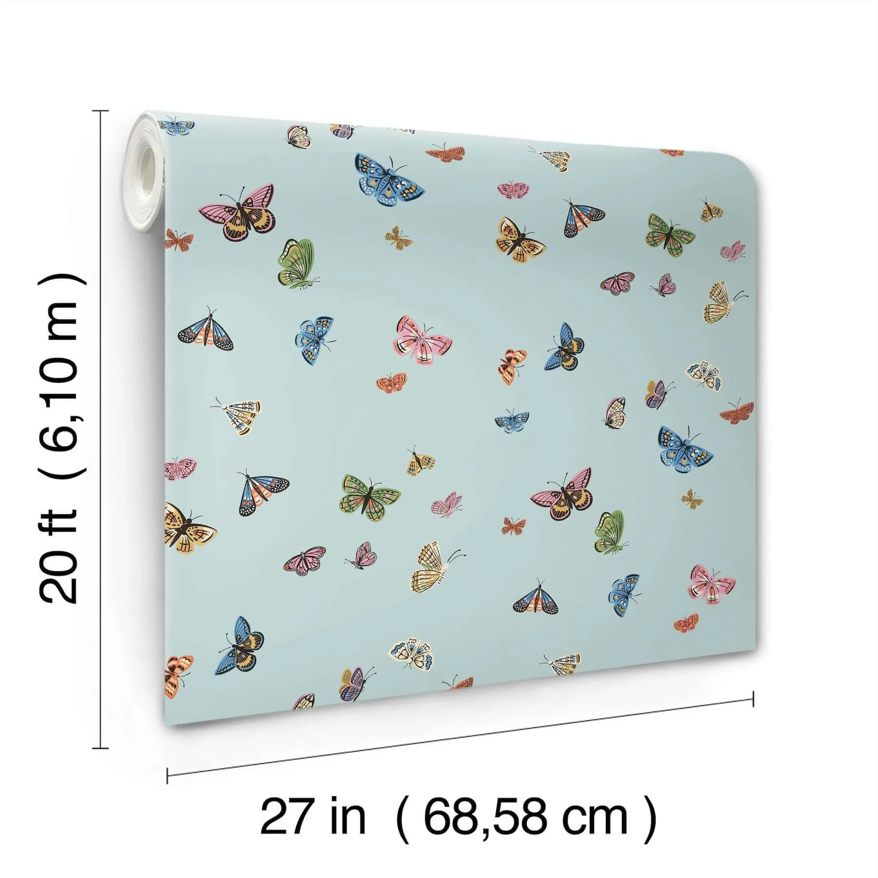 Rifle Paper Co. Butterfly House - Light Blue Wallpaper | Buy Online Rifle Paper Co. Butterfly House wallpaper, color Light Blue, SKU PSW1650RL