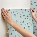 Rifle Paper Co. Butterfly House - Light Blue Wallpaper | Buy Online Rifle Paper Co. Butterfly House wallpaper, color Light Blue, SKU PSW1650RL