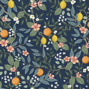 Rifle Paper Co. Citrus Grove wallpaper, color Navy, SKU PSW1481RL