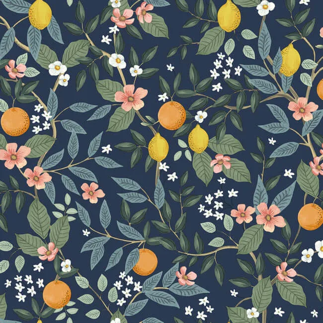 Rifle Paper Co. Citrus Grove wallpaper, color Navy, SKU PSW1481RL