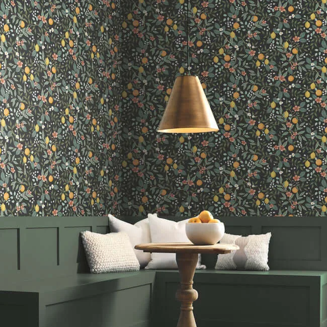 Rifle Paper Co. Citrus Grove wallpaper, color Black, SKU PSW1482RL