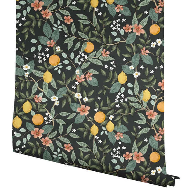 Rifle Paper Co. Citrus Grove wallpaper, color Black, SKU PSW1482RL