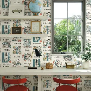 Rifle Paper Co. City Maps wallpaper, color Blue & Red, SKU RI5162