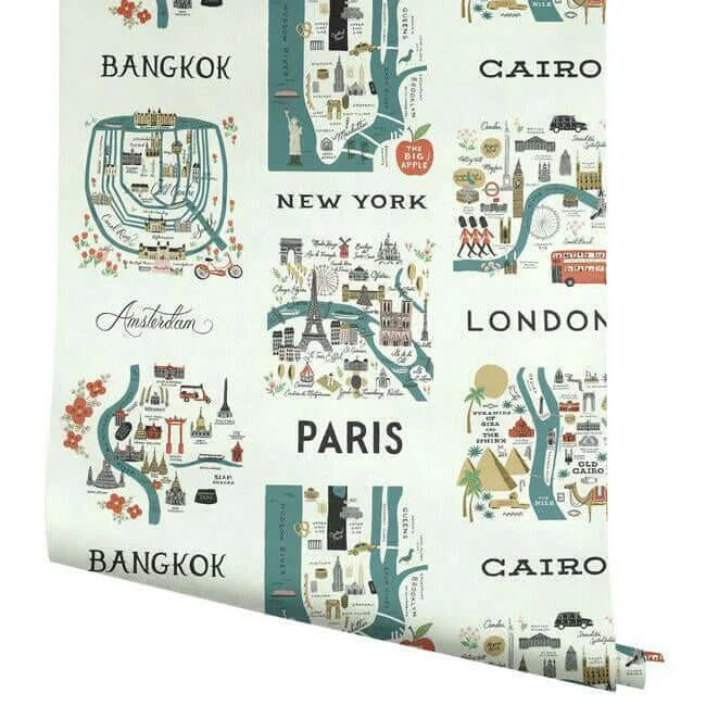 Rifle Paper Co. City Maps - Blue & Red Wallpaper | Buy Online Rifle Paper Co. City Maps wallpaper, color Blue & Red, SKU RI5162