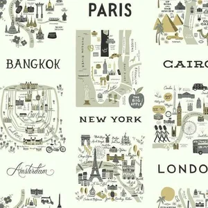 Rifle Paper Co. City Maps wallpaper, color Grey & Gold, SKU RI5161