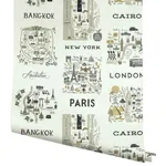 Rifle Paper Co. City Maps wallpaper, color Grey & Gold, SKU RI5161