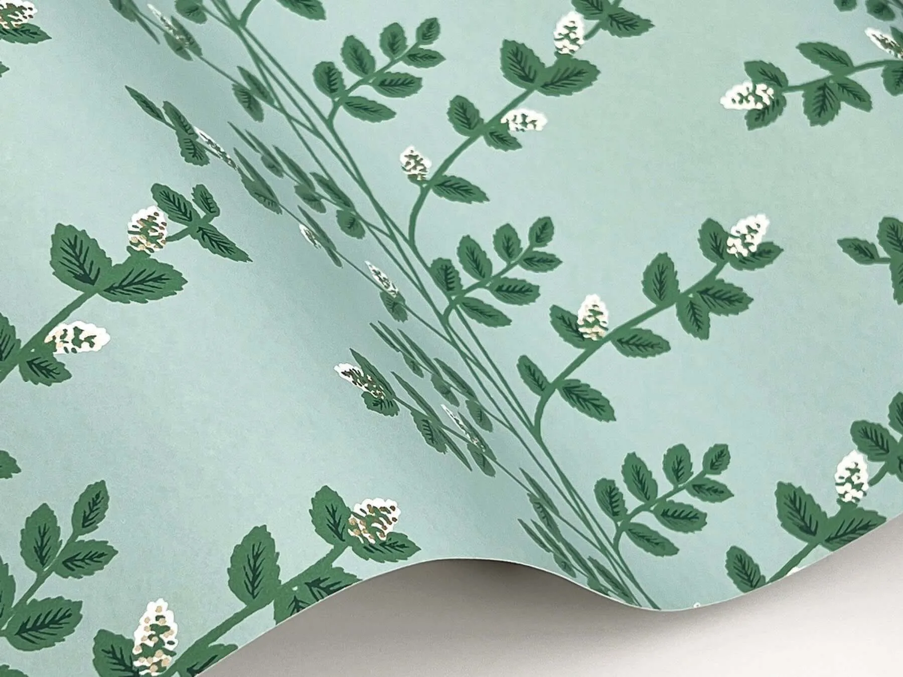Rifle Paper Co. Climbing Vine wallpaper, color Soft Teal, SKU RF7421