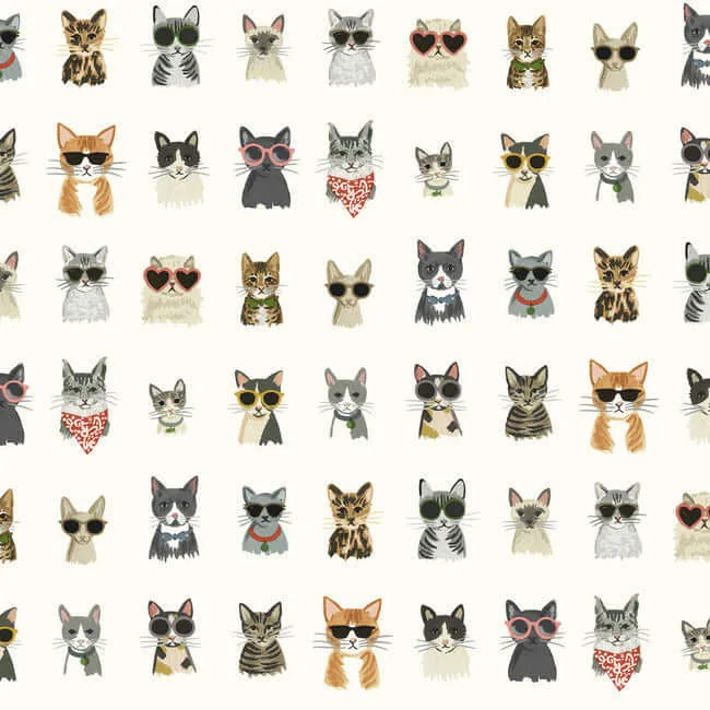 Rifle Paper Co. Cool Cats wallpaper, color Multi White, SKU PSW1463RL