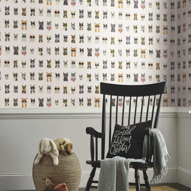 Rifle Paper Co. Cool Cats wallpaper, color Multi White, SKU PSW1463RL